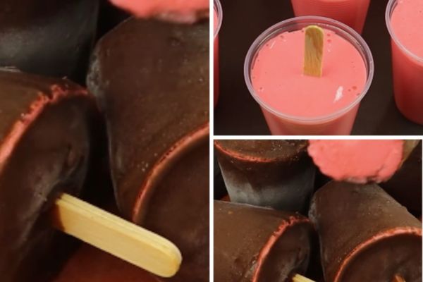 Sorvete de Morango com Casquinha de Chocolate