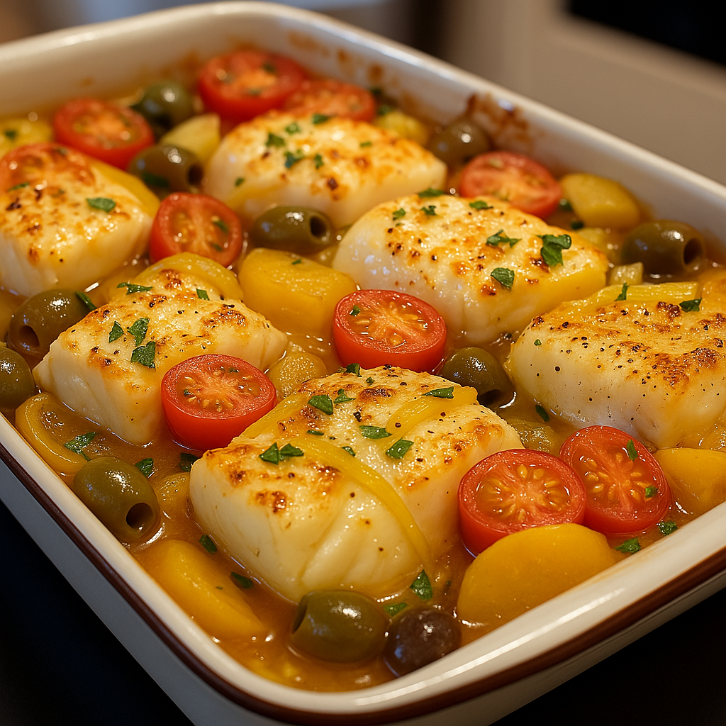 Bacalhau Assado com Batatas e Tomates